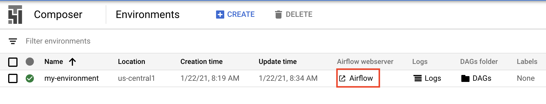 GCP Composer Console